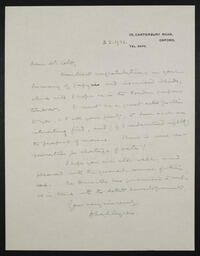 Letter from John L. Myres (BSAJ) to Harris Colt regarding discovery of papyri and inscribed sherds, 3.2.1936